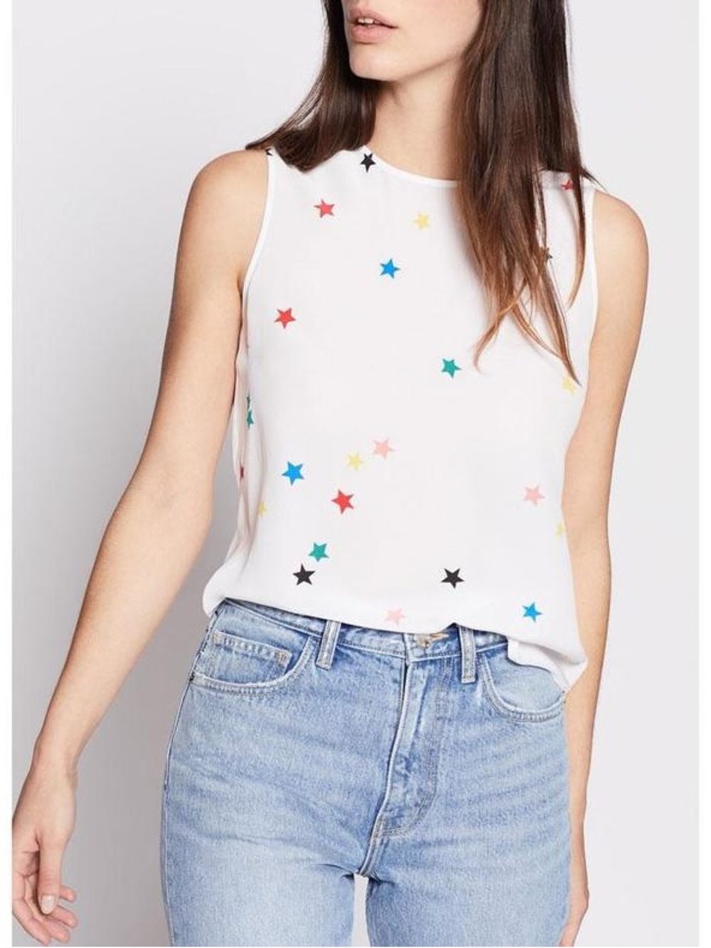 Equipment Silk Multi Color Star Print Sleeveless Lyle Blouse Ivory Size M